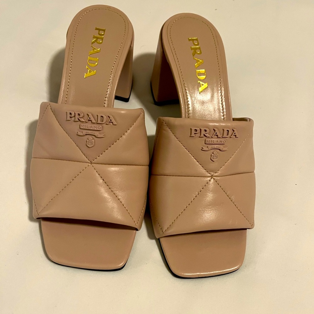 Prada Quilted Napa Desert Beige Sandals